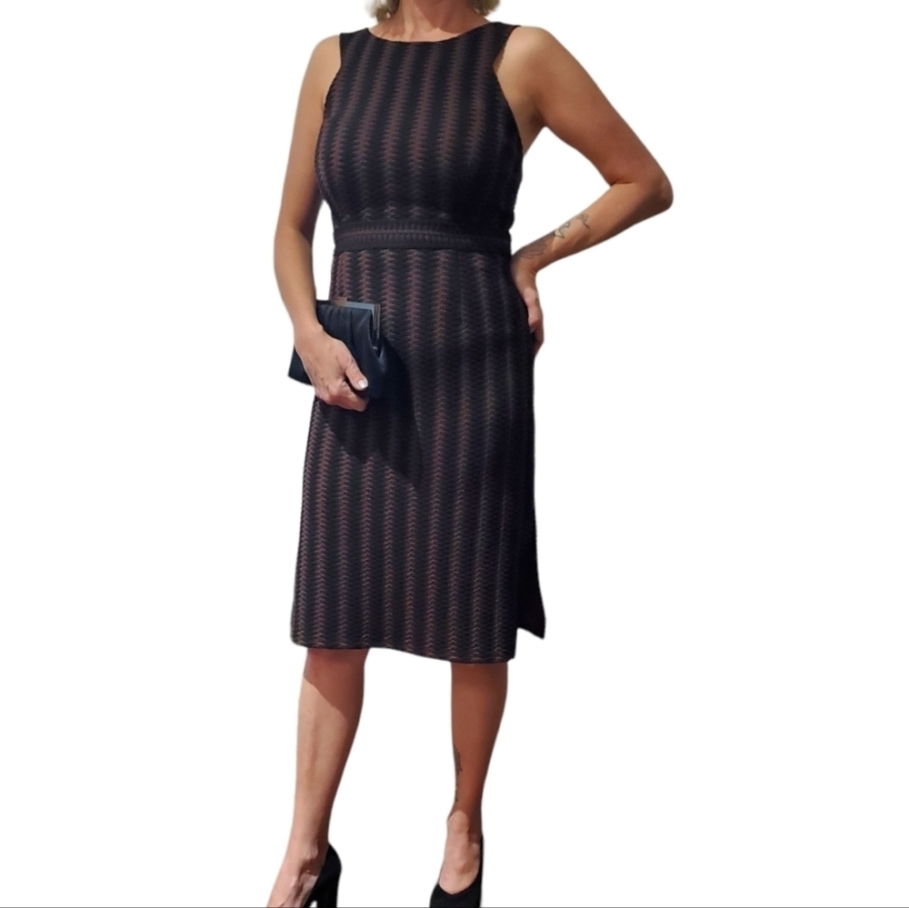 Anthropologie Maeve black & brown bodycon midi dress side splits size S - Picture 3 of 10